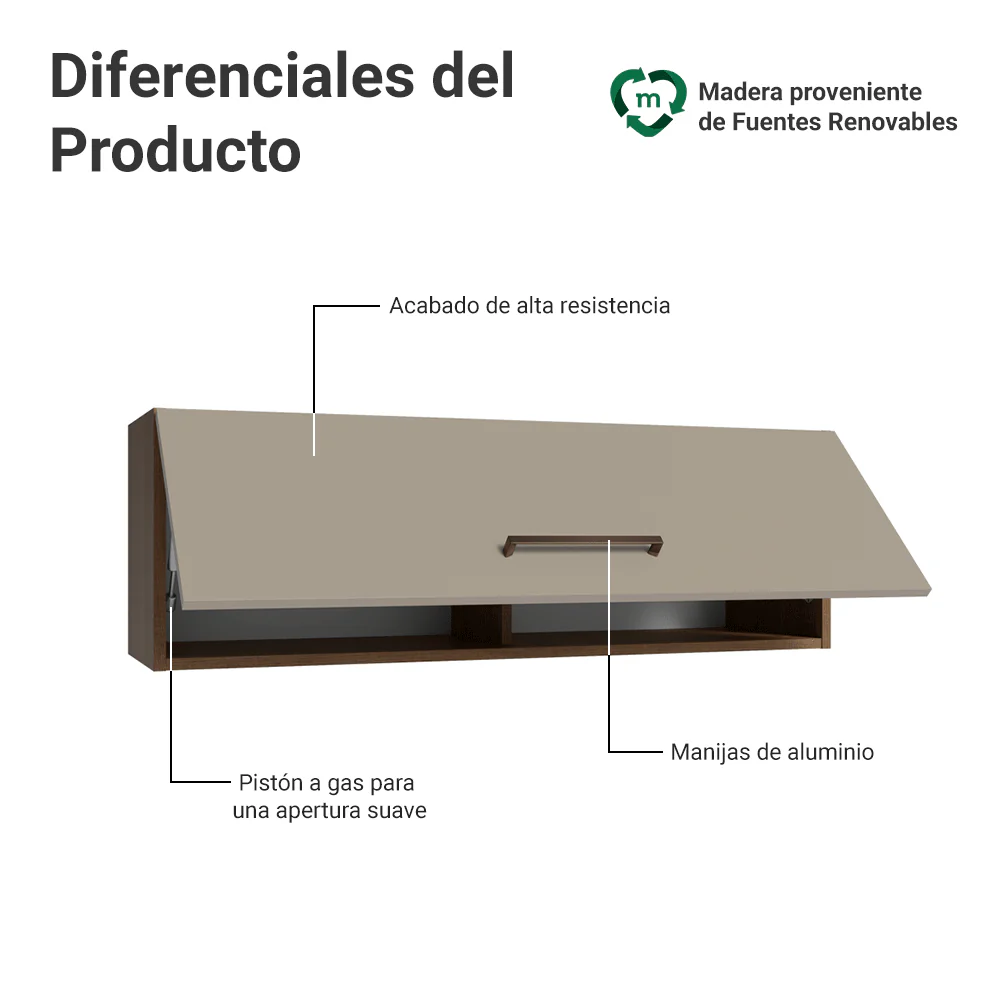 Alacena 100 cm 1 Puerta Rebatible Marrón/Crema Agata Madesa - Image 3