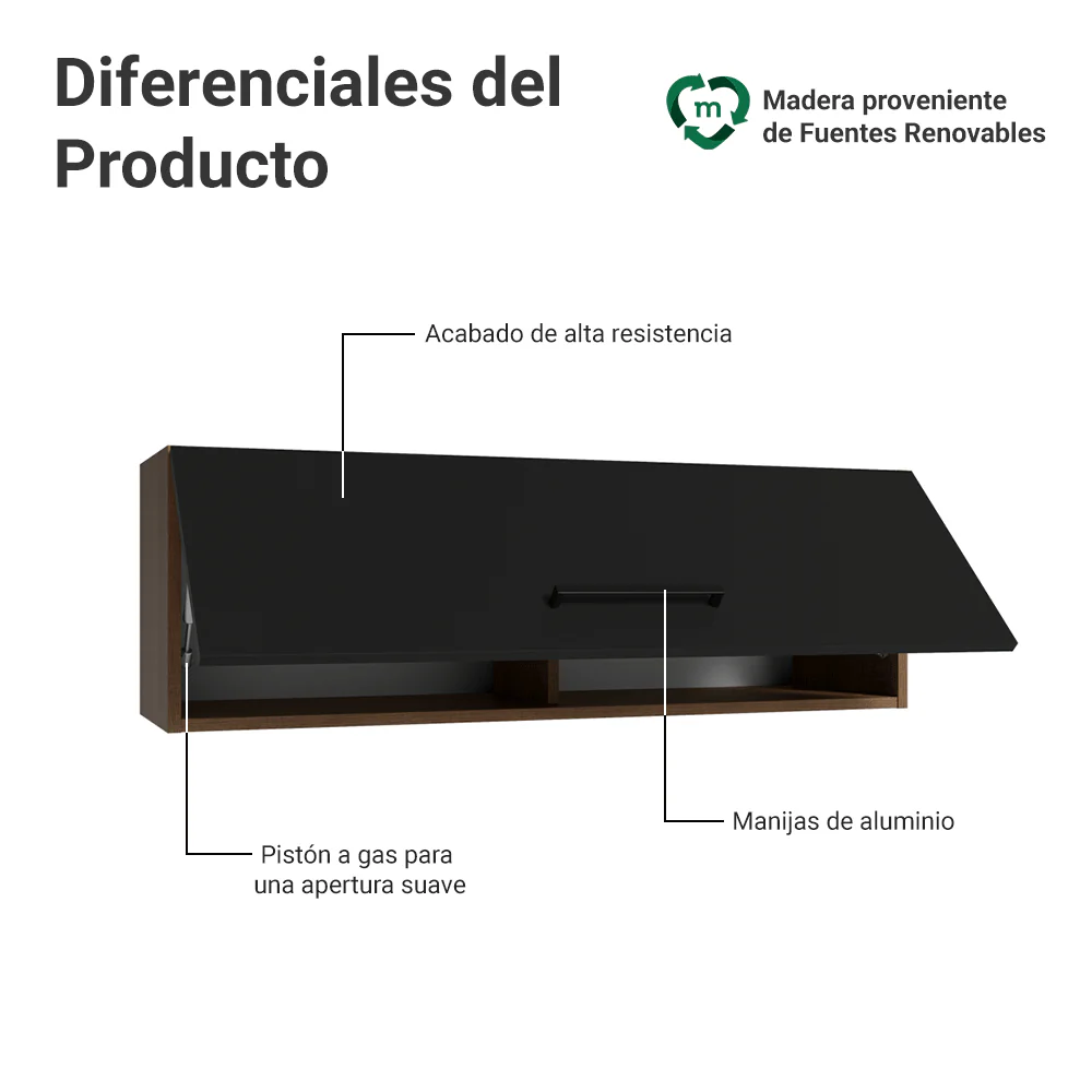Alacena 100 cm 1 Puerta Rebatible Marrón/Negro Agata Madesa - Image 3