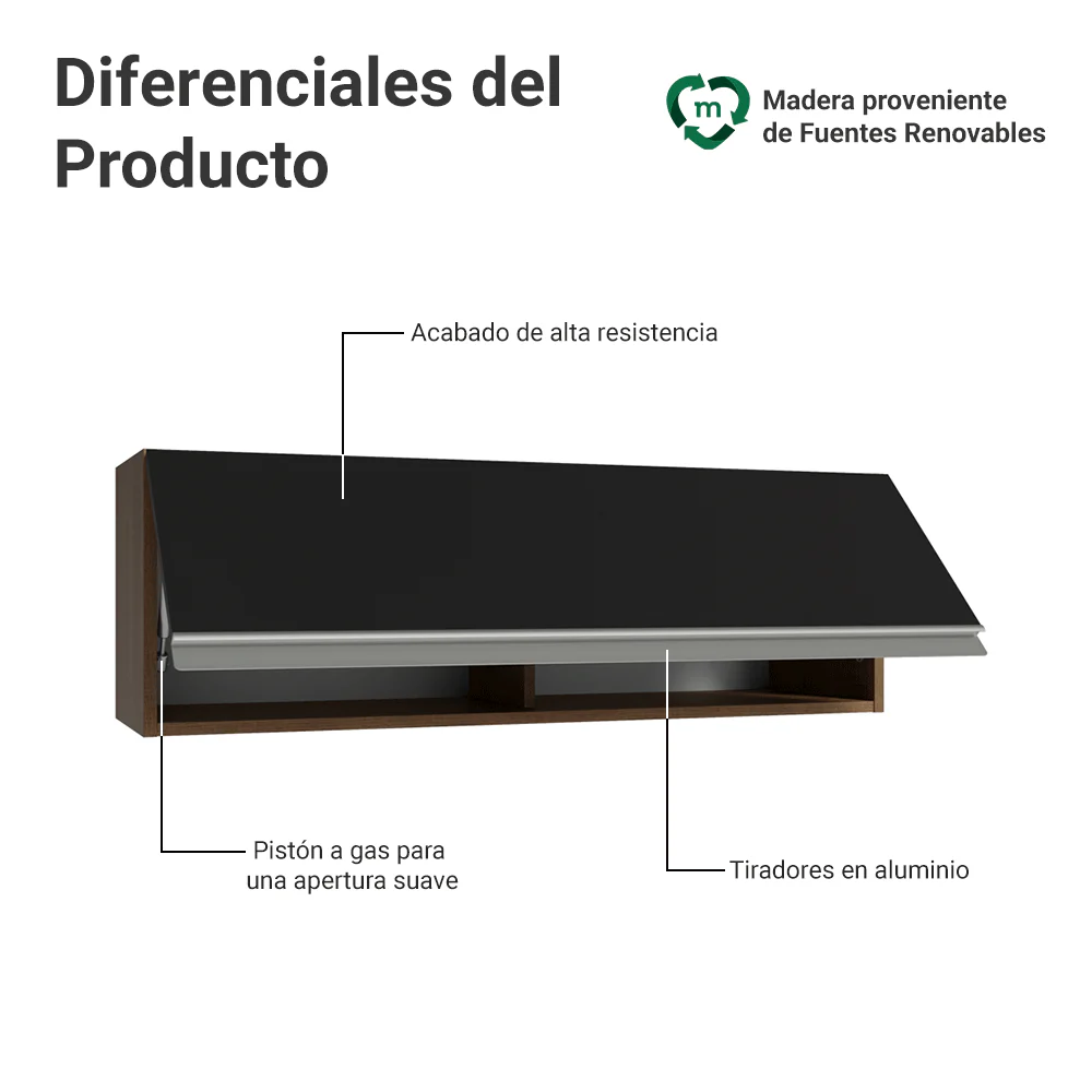 Alacena 100 cm 1 Puerta Rebatible Marrón/Negro Glamy Madesa - Image 3