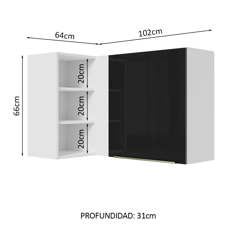 Alacena 102 cm 1 Puerta Lux Blanco/Negro - Image 2