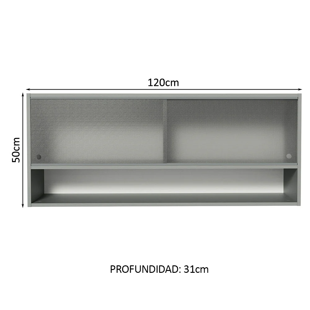 Alacena para Cocina 120 cm 2 Puertas Corredizas de Vidrio color Gris Nice Madesa - Image 2