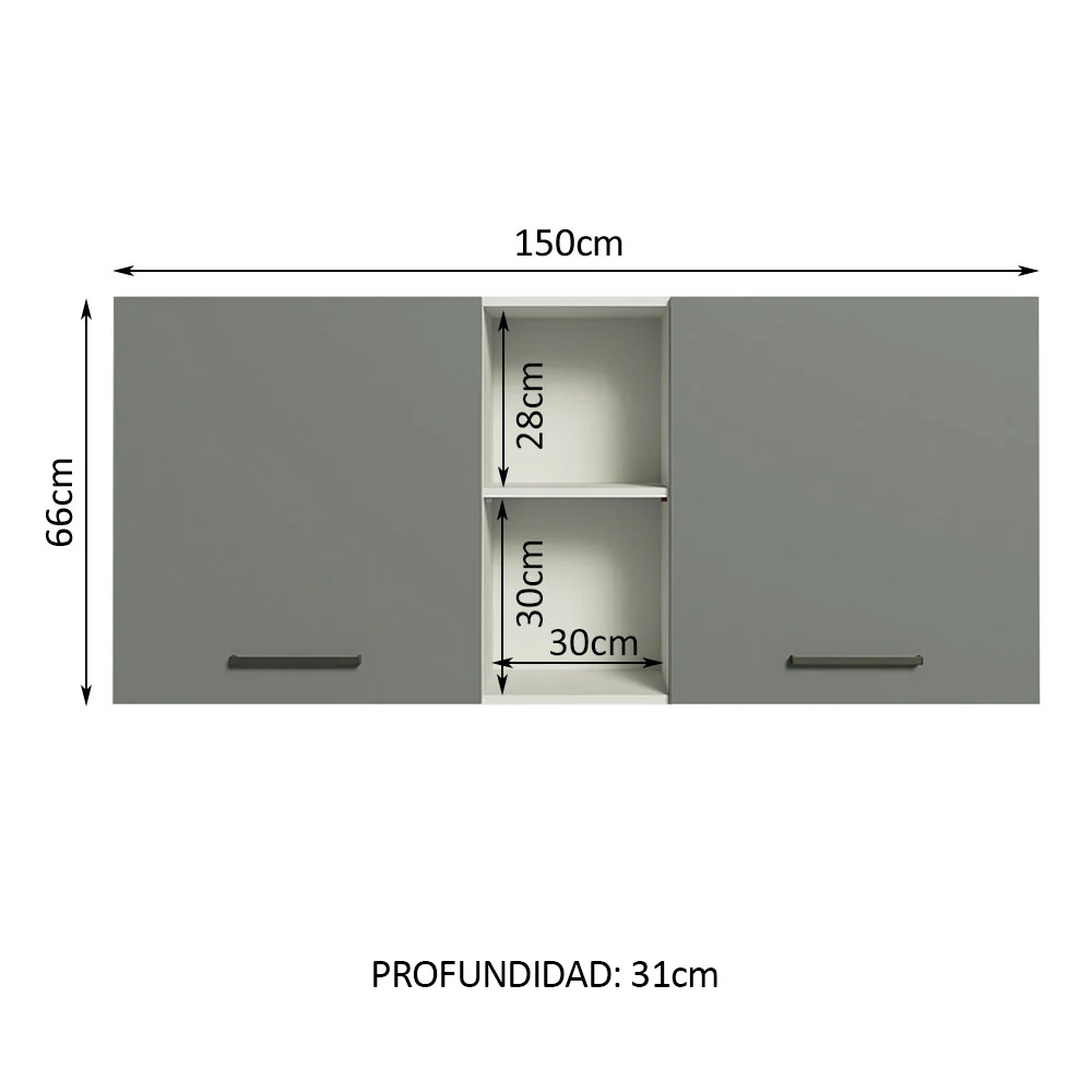 Alacena 150 cm 2 Puertas Agata Blanco/Gris - Image 2