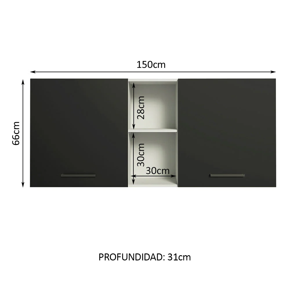 Alacena 150 cm 2 Puertas Agata Blanco/Negro - Image 2
