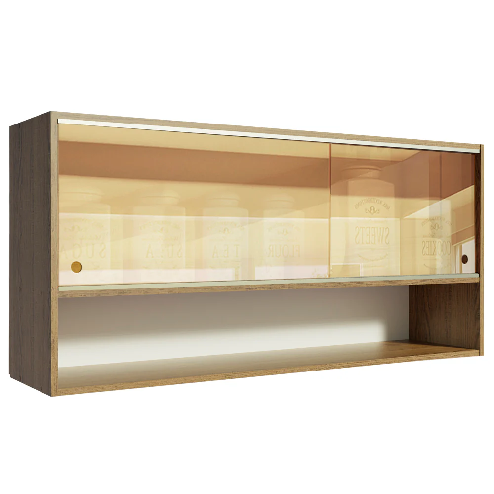Alacena 2 Puertas Correderas de Vidrio Reflectivo y Nicho Emilly Marrón