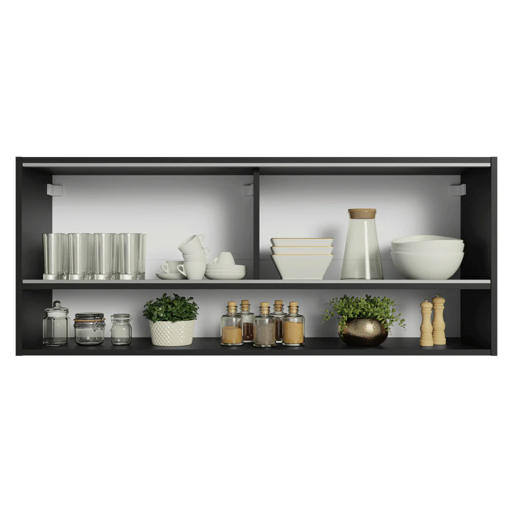Alacena para Cocina 120 cm 2 Puertas Corredizas de Vidrio Neutral e 1 Nicho Negro Madesa - Image 4