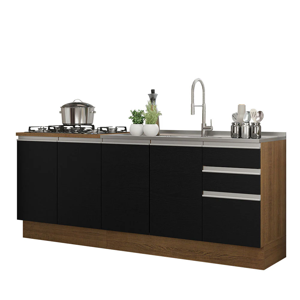 Kit con 2 Bajo Mesada de Cocina Madesa Glamy 200cm Con Bacha de acero inoxidable MN - Image 3