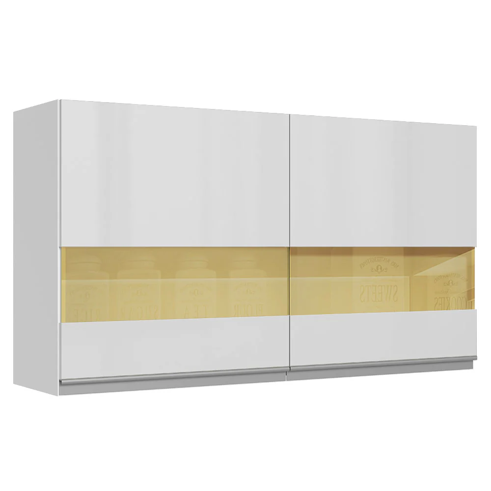 Alacena Cocina 100% MDF 120 cm 2 Puertas Vidrio Reflex Blanco Brillante Acordes Madesa