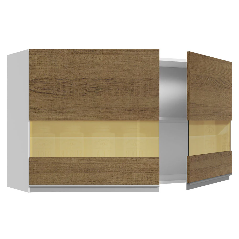 Alacena Cocina 100% MDF 120 cm 2 Puertas Vidrio Reflex Blanco/Marrón Acordes Madesa - Image 4