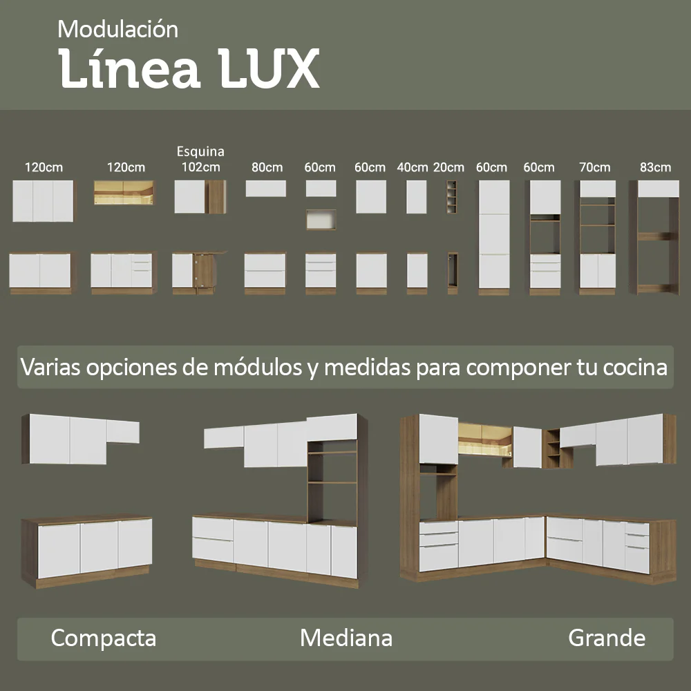 Alacena Cocina 120 cm 3 Puertas Marrón/Blanco Aterciopelado Lux Madesa - Image 9