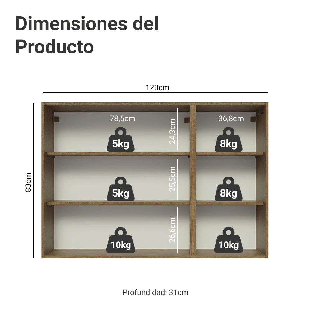 Alacena Cocina 120 cm 3 Puertas Marrón/Gris Lux Madesa - Image 2