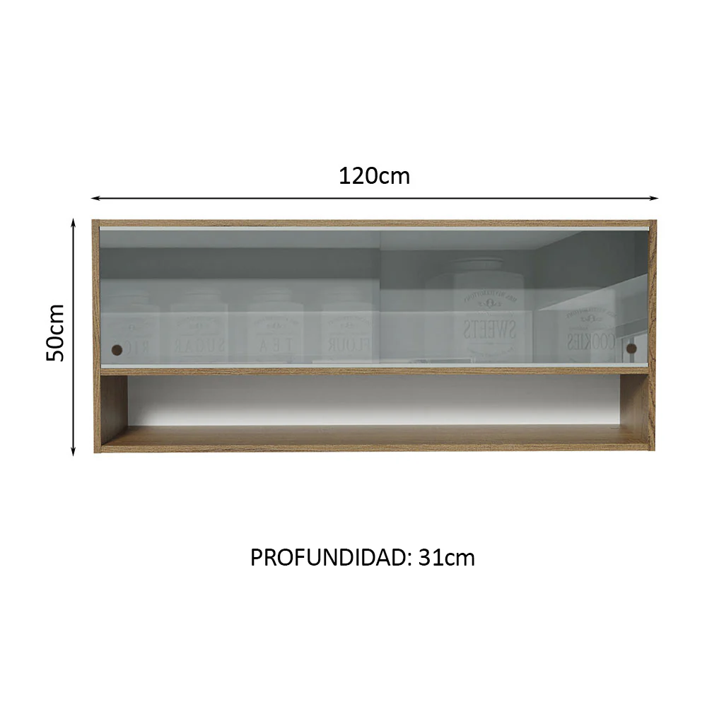 Alacena para Cocina 120 cm 2 Puertas Corredizas de Vidrio Neutral 1 Nicho Marrón para Cocinas Glamy, Lux e Reims Madesa - Image 2
