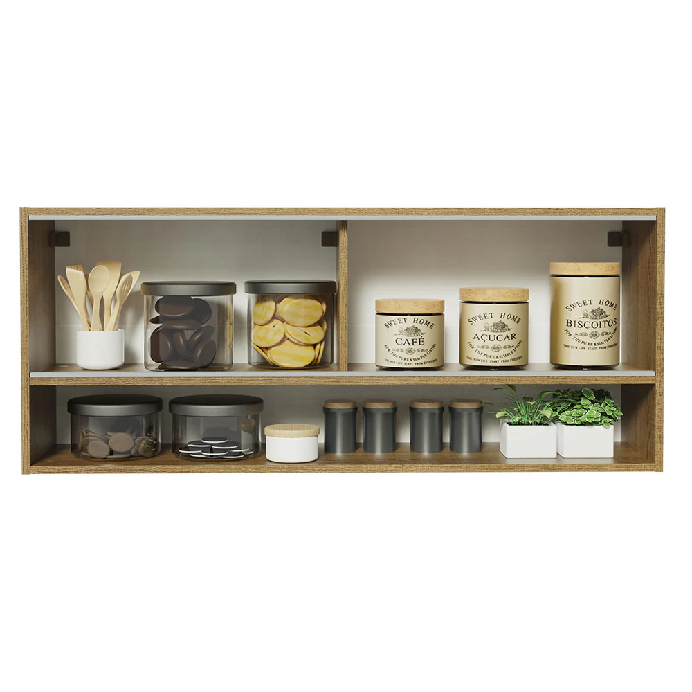 Alacena para Cocina 120 cm 2 Puertas Corredizas de Vidrio Neutral 1 Nicho Marrón para Cocinas Glamy, Lux e Reims Madesa - Image 3