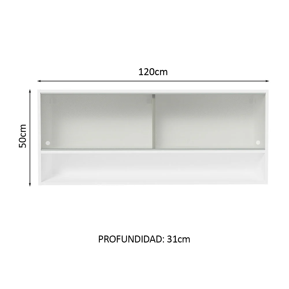 Alacena para Cocina 120 cm 2 Puertas Corredizas de Vidrio color Blanco Madesa - Image 2