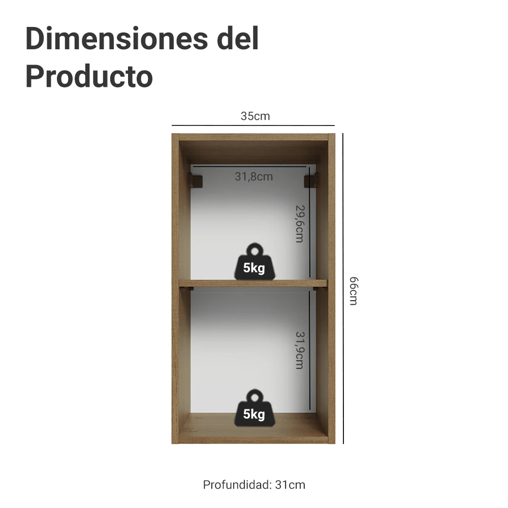 Alacena Cocina 35 cm 1 Puerta Marrón/Blanco Aterciopelado Lux Madesa - Image 2