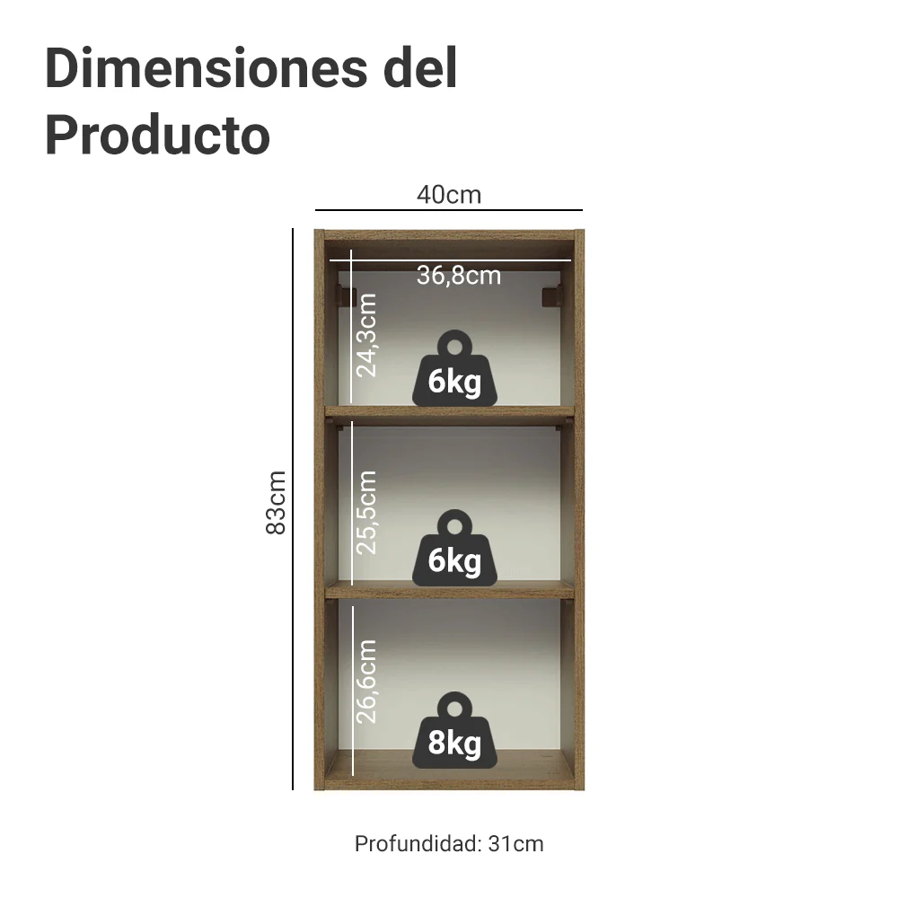 Alacena Cocina 40 x 83 cm 1 Puerta Marrón/Blanco Aterciopelado Lux Madesa - Image 2