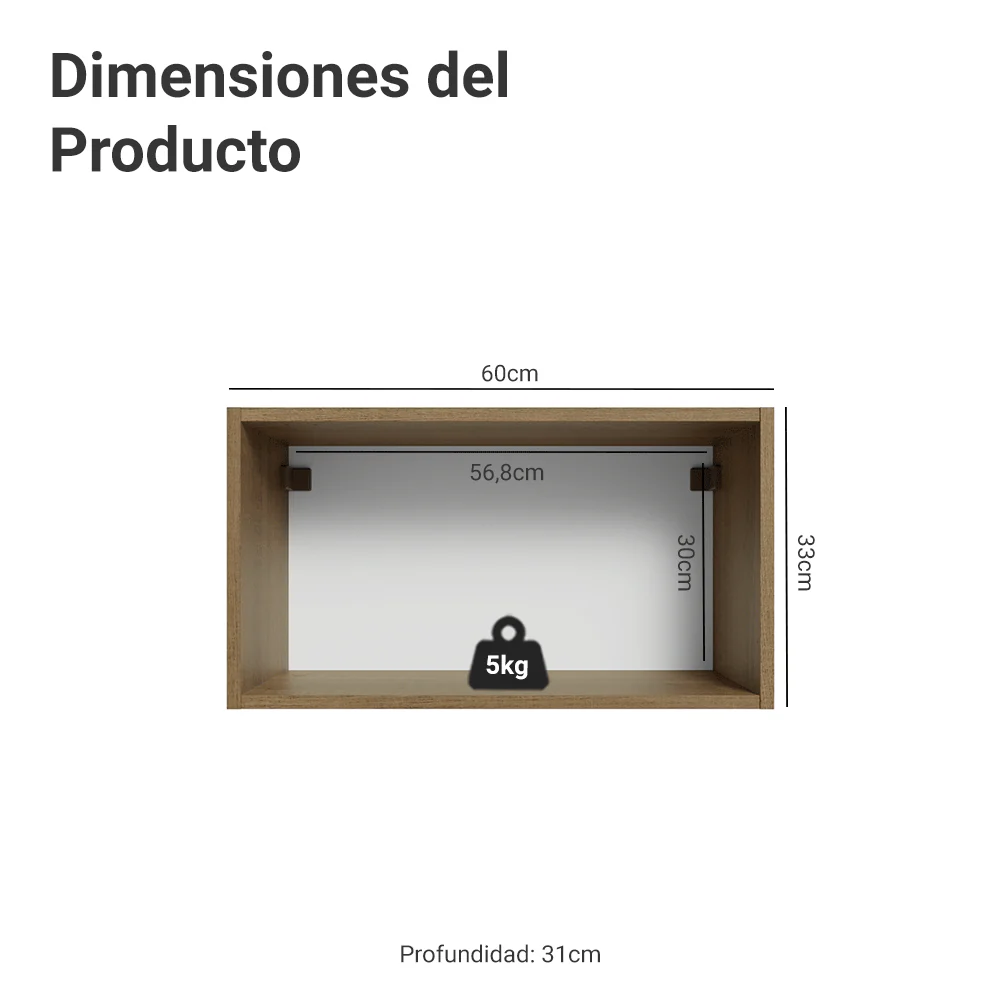 Alacena Cocina 60 cm 1 Puerta Abatible Marrón/Blanco Aterciopelado Lux Madesa - Image 2