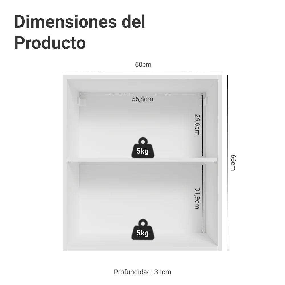 Alacena Cocina 60 cm 1 Pueta Blanco/Crema Vik Madesa - Image 2