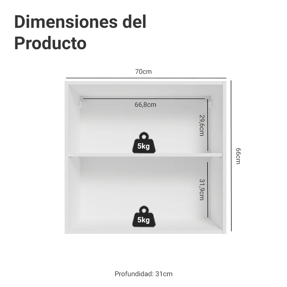 Alacena Cocina 70 cm 2 Puetas Blanco/Crema Vik Madesa - Image 2