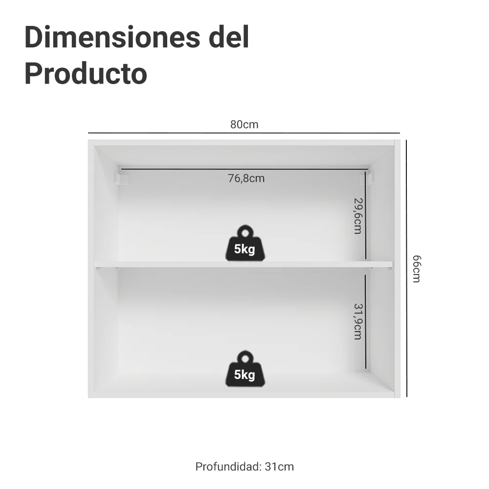 Alacena Cocina 80 cm 2 Puertas Blanco/Blanco Aterciopelado Lux Madesa - Image 2