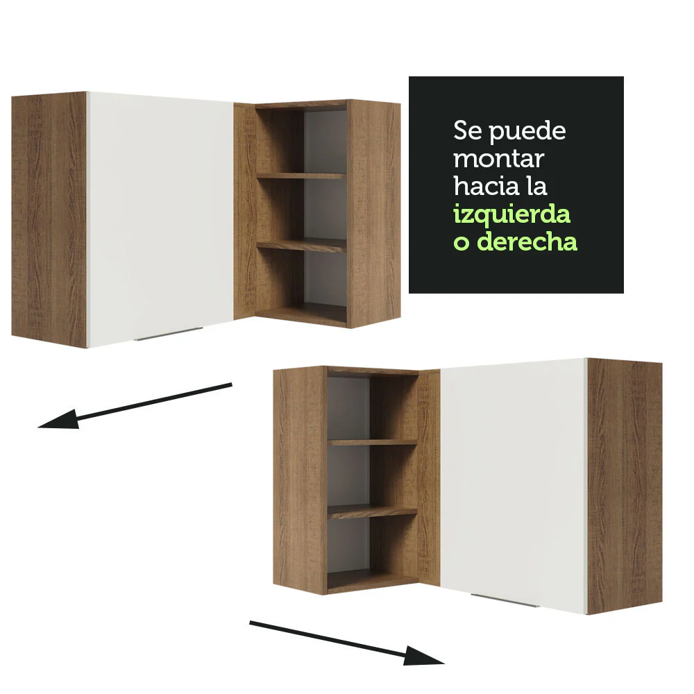 Alacena Cocina Esquinera 1 Puerta para línea de 60 cm de Profundidad Marrón/Blanco Stella Madesa - Image 4