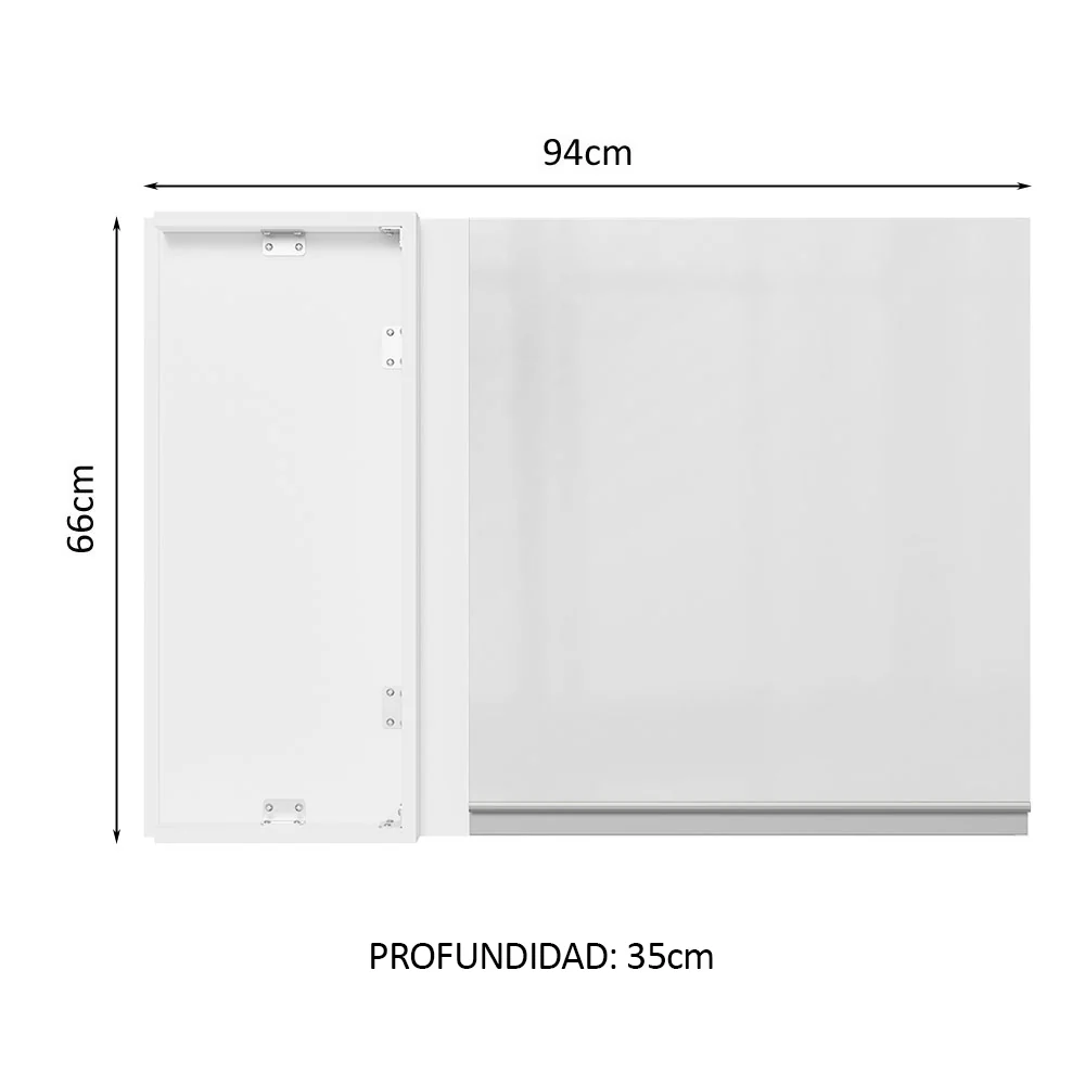 Alacena Cocina Esquinera 100% MDF 1 Puerta Blanco Brillante Acordes Madesa - Image 2