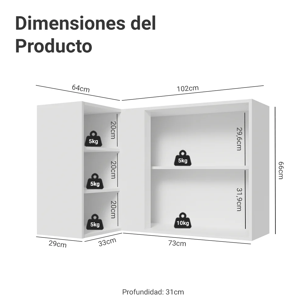 Alacena Cocina Esquinera Para Línea 60 cm de Profundidad Blanco/Crema Vik Madesa - Image 2