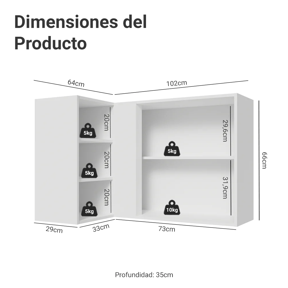 Alacena esquinero Para Linha 60 cm de Profundidade Blanco Vik Madesa - Image 2