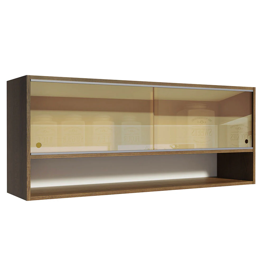 Alacena para Cocina 120 cm 2 Puertas Corredizas de Vidrio Reflejante 1 Nicho Marrón Madesa
