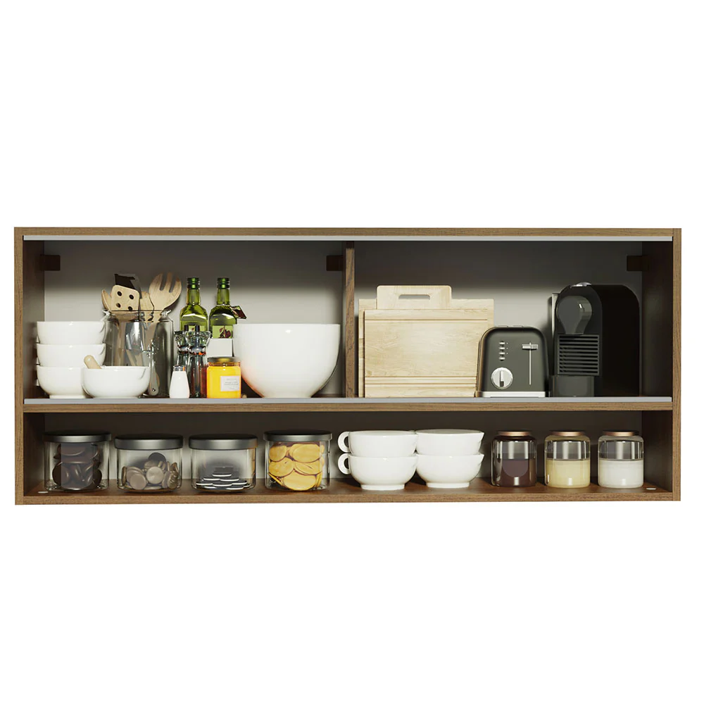 Alacena para Cocina 120 cm 2 Puertas Corredizas de Vidrio Reflejante 1 Nicho Marrón Madesa - Image 3