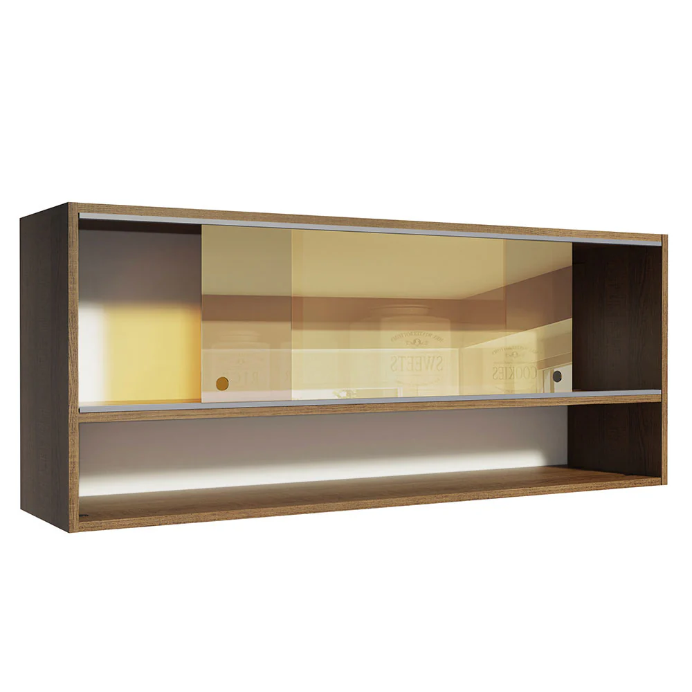 Alacena para Cocina 120 cm 2 Puertas Corredizas de Vidrio Reflejante 1 Nicho Marrón Madesa - Image 4