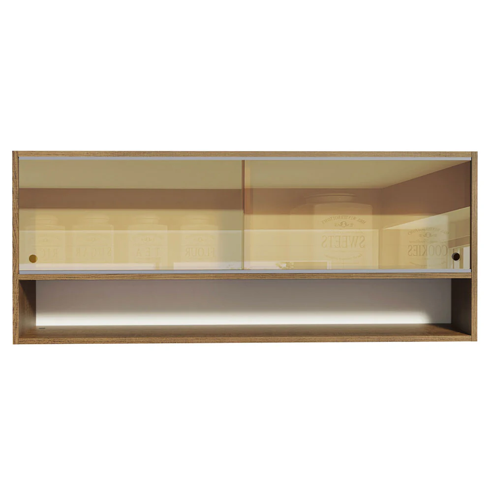 Alacena para Cocina 120 cm 2 Puertas Corredizas de Vidrio Reflejante 1 Nicho Marrón Madesa - Image 5