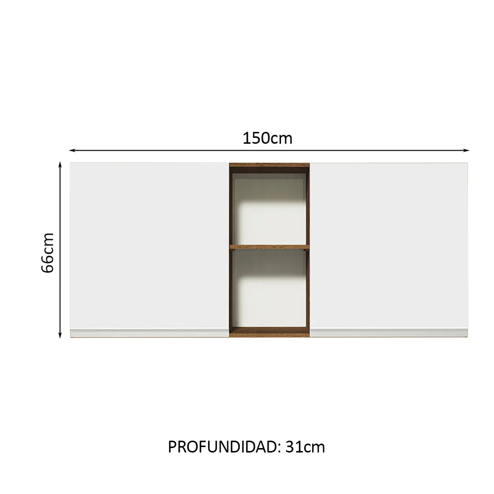 Alacena Madesa Glamy 150 cm 2 Puertas y 2 Nichos Marrón/Blanco - Image 2