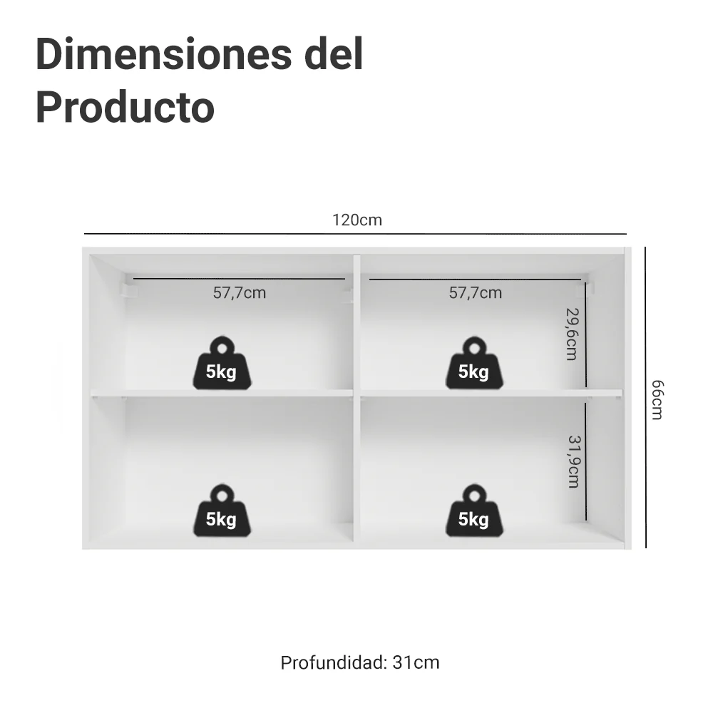 Alacena para Dormitorio 120 cm 2 Puertas Neo Blanco - Image 2