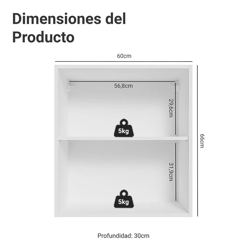 Alacena para Dormitorio 60 cm 2 Nichos Neo Blanco - Image 2
