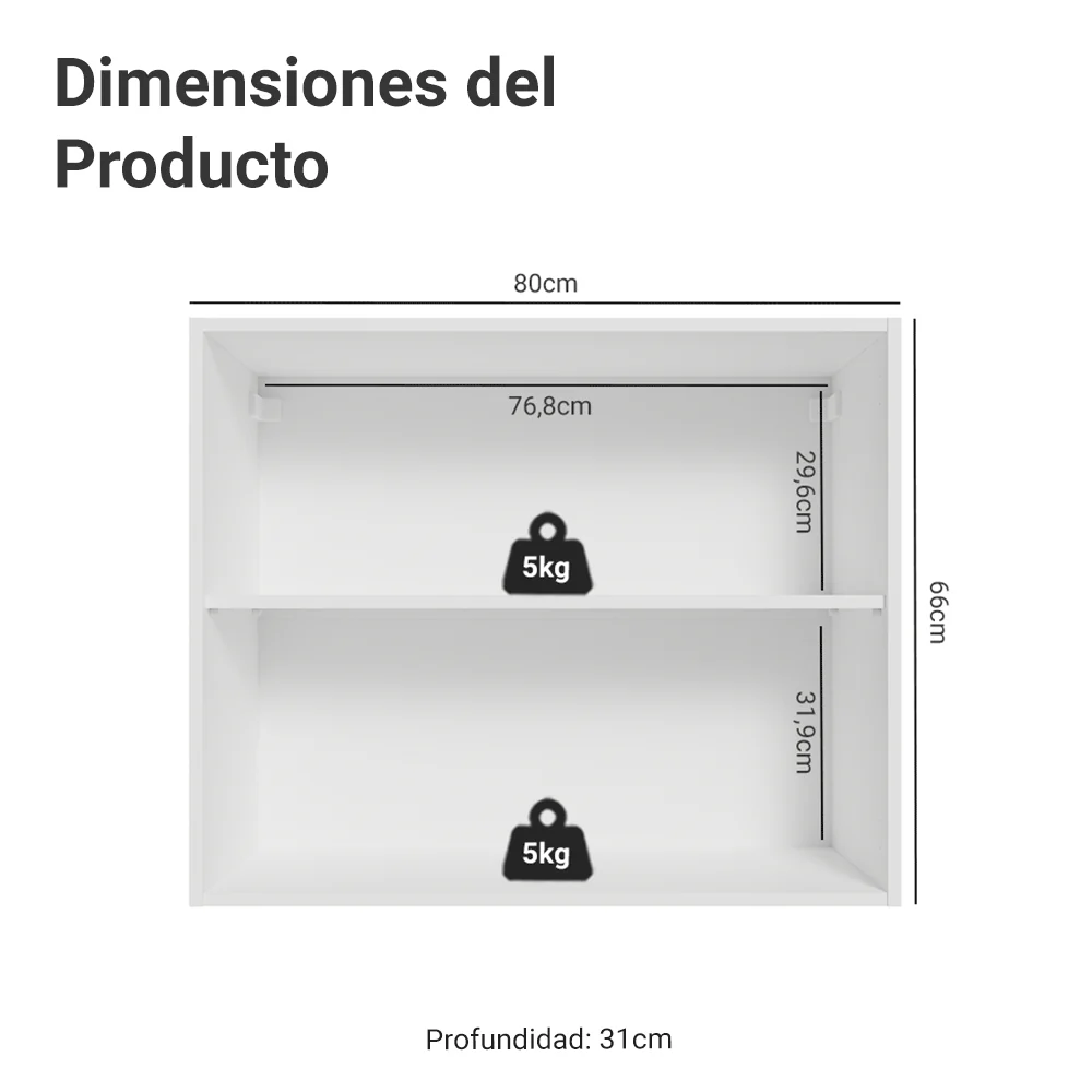 Alacena para Dormitorio 80 cm 2 Puertas Neo Blanco - Image 2