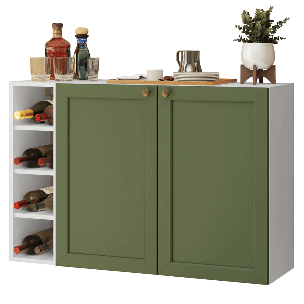 Aparador Vajillero con Bodega para botellas 100cm 2 Puertas Blanco/Verde Vik 16 - Image 3