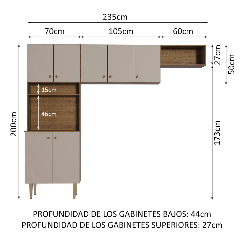 Armario Cocina Compacta 235cm Marrón/Crema Gourmet 01 - Image 2