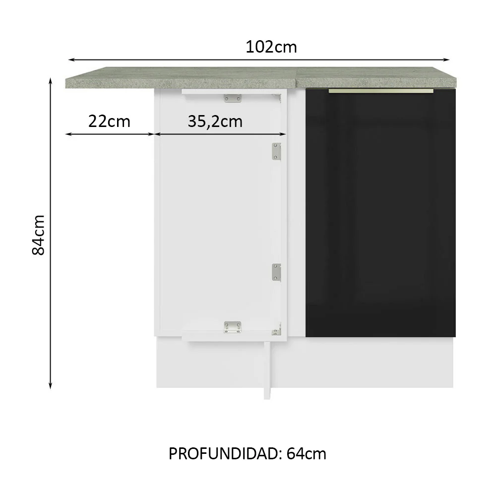 Bajo Mesada 102 cm x 64 cm, Sin cajones 1 Puerta Lux Blanco/Negro - Image 2