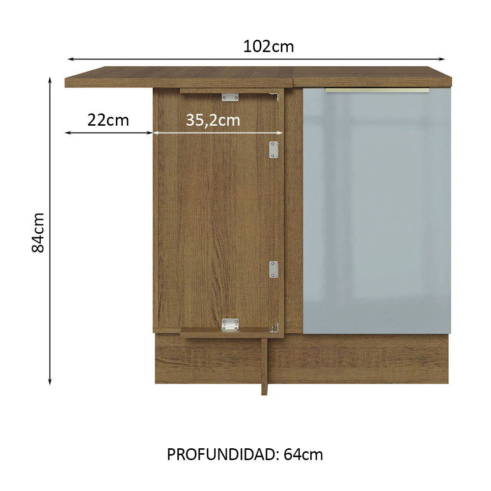 Bajo Mesada 102 cm x 60 cm, 1 Puerta Lux Marrón/Gris - Image 2