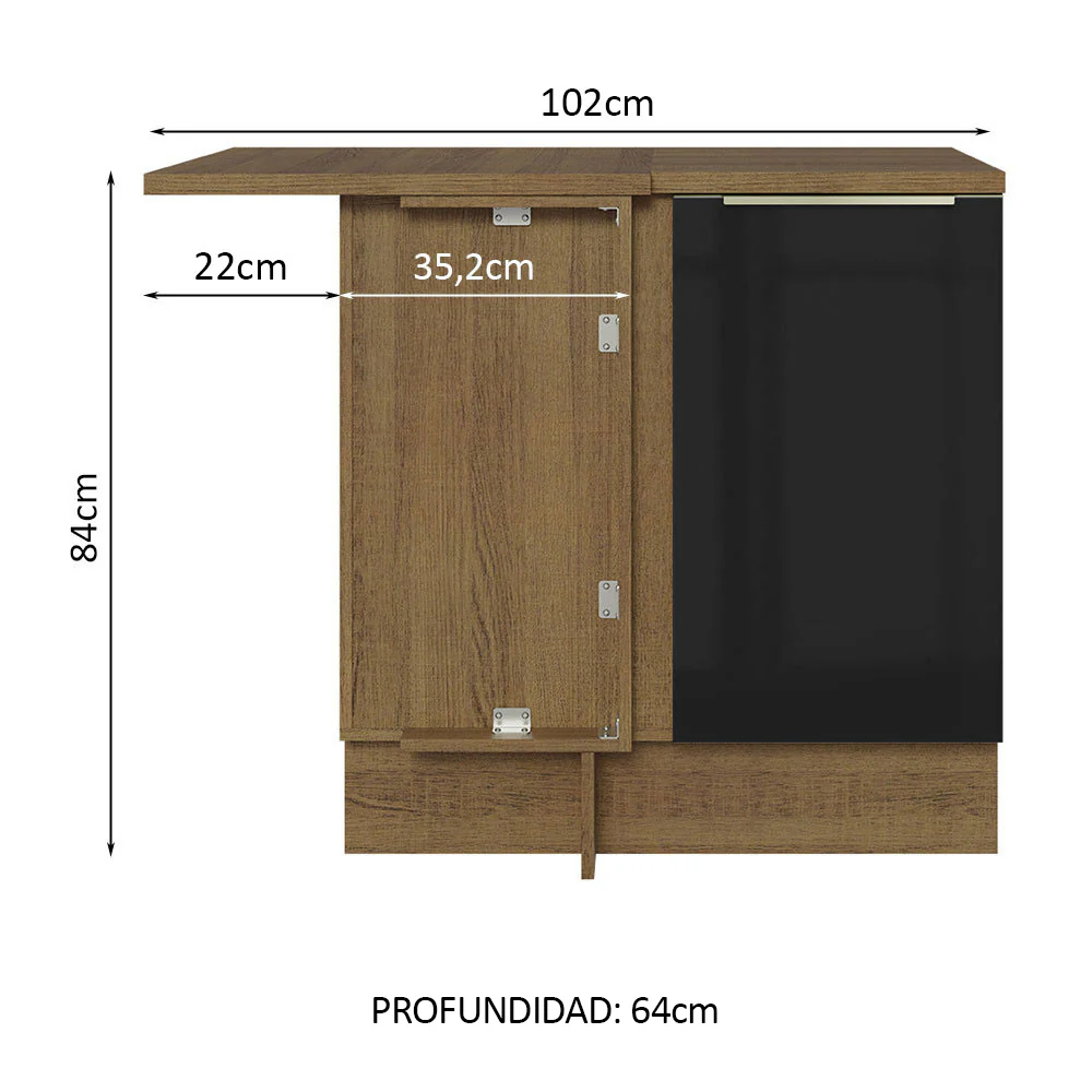 Bajo Mesada 102 cm x 60 cm, 1 Puerta Lux Marrón/Negro - Image 2