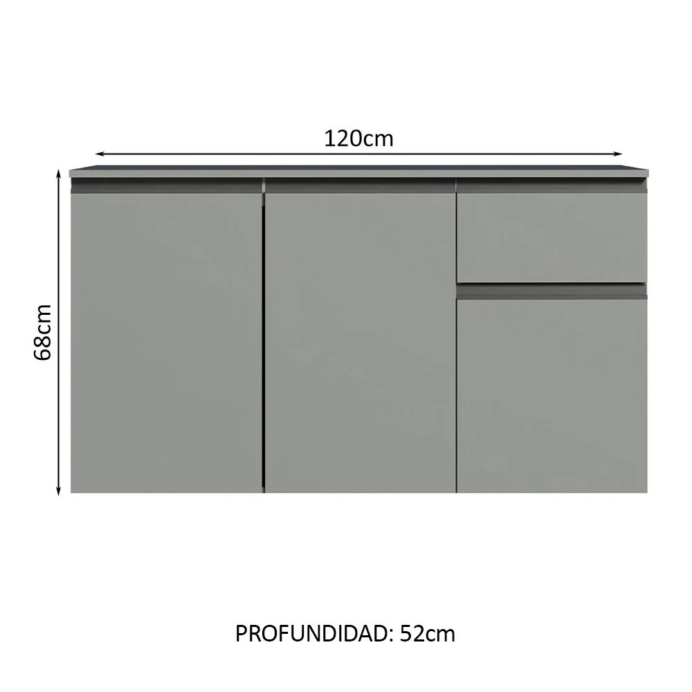 Bajo Mesada Cocina 120 cm 1 Cajón 3 Puertas Nice Gris - Image 2