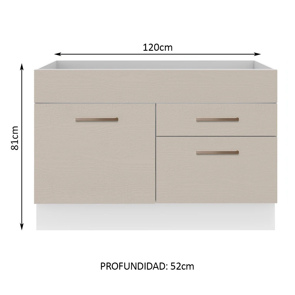Bajo Mesada para Bacha 120 cm 2 Cajones 1 Puerta (Sin Mesada y Bacha) Blanco/Crema Agata Madesa - Image 2