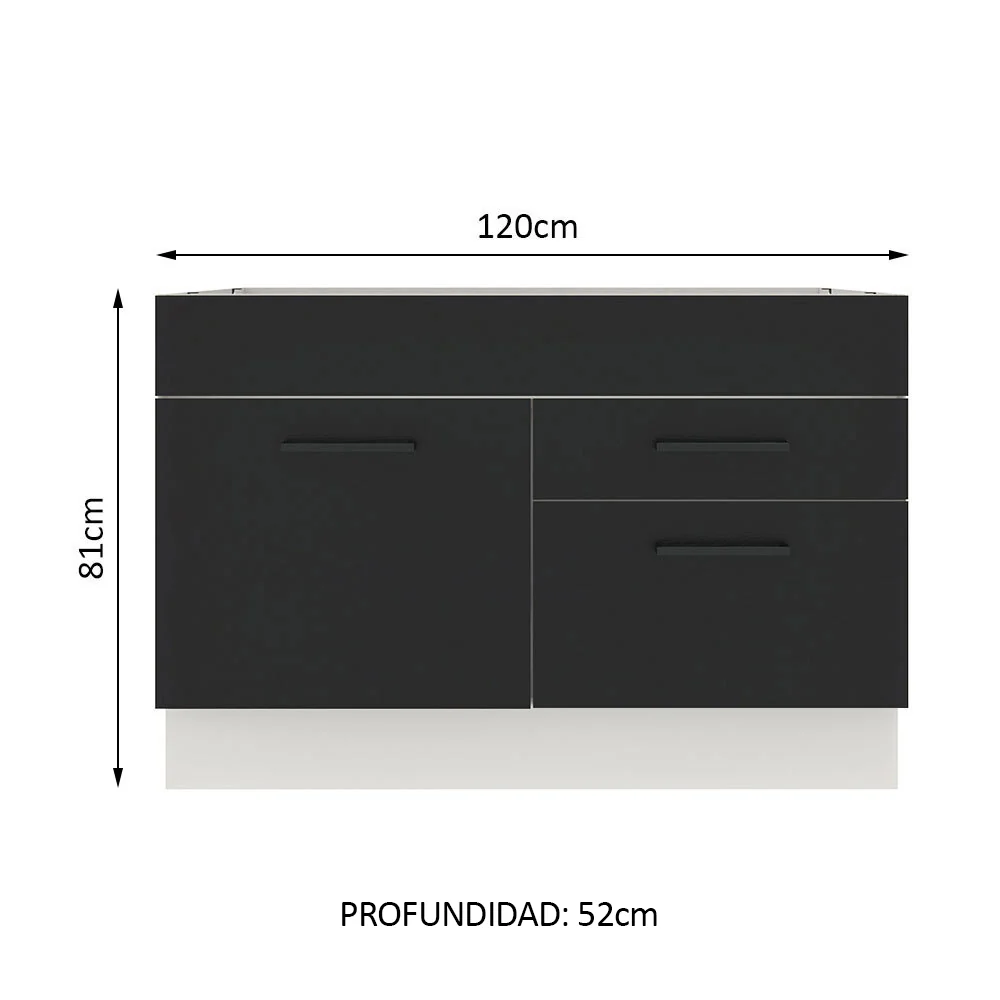 Bajo Mesada para Bacha 120 cm 2 Cajones 1 Puerta (Sin Mesada y Bacha) Blanco/Negro Agata Madesa - Image 2