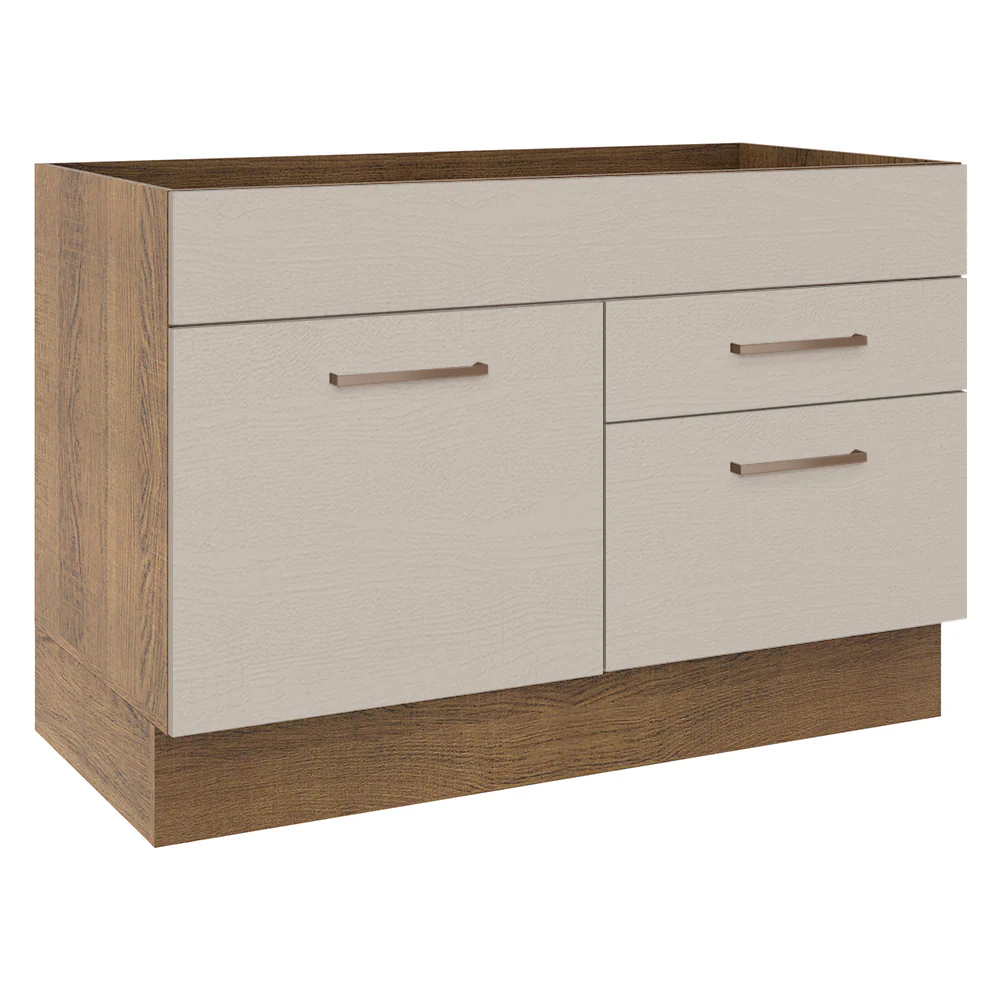 Bajo Mesada para Bacha 120 cm 2 Cajones 1 Puerta (Sin Mesada y Bacha) Marrón/Crema Agata Madesa
