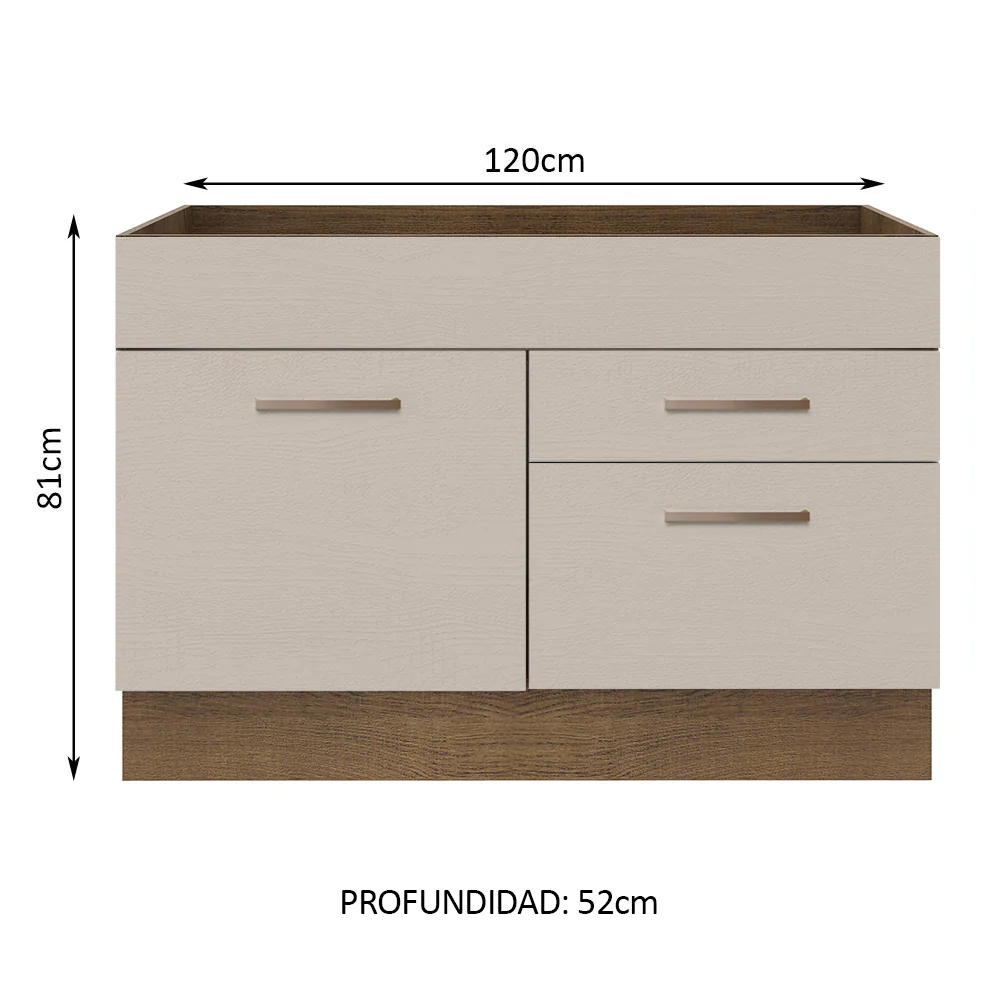 Bajo Mesada para Bacha 120 cm 2 Cajones 1 Puerta (Sin Mesada y Bacha) Marrón/Crema Agata Madesa - Image 2