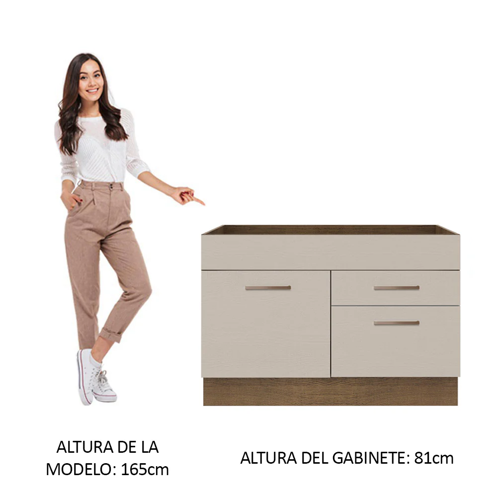 Bajo Mesada para Bacha 120 cm 2 Cajones 1 Puerta (Sin Mesada y Bacha) Marrón/Crema Agata Madesa - Image 3