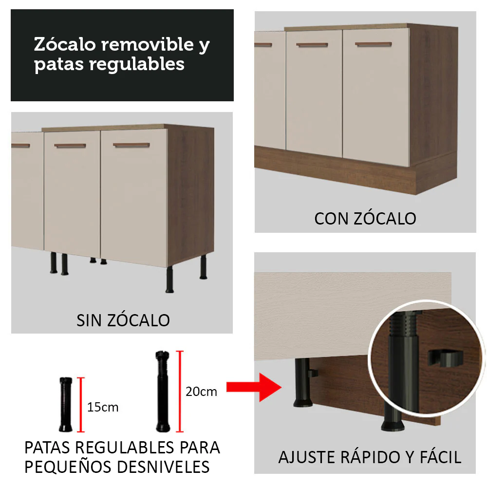 Bajo Mesada para Bacha 120 cm 2 Cajones 1 Puerta (Sin Mesada y Bacha) Marrón/Crema Agata Madesa - Image 7