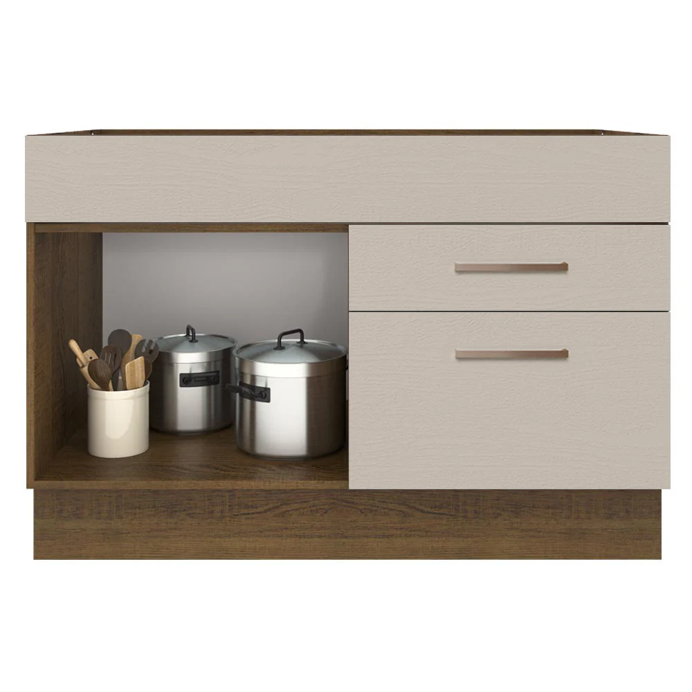 Bajo Mesada para Bacha 120 cm 2 Cajones 1 Puerta (Sin Mesada y Bacha) Marrón/Crema Agata Madesa - Image 8