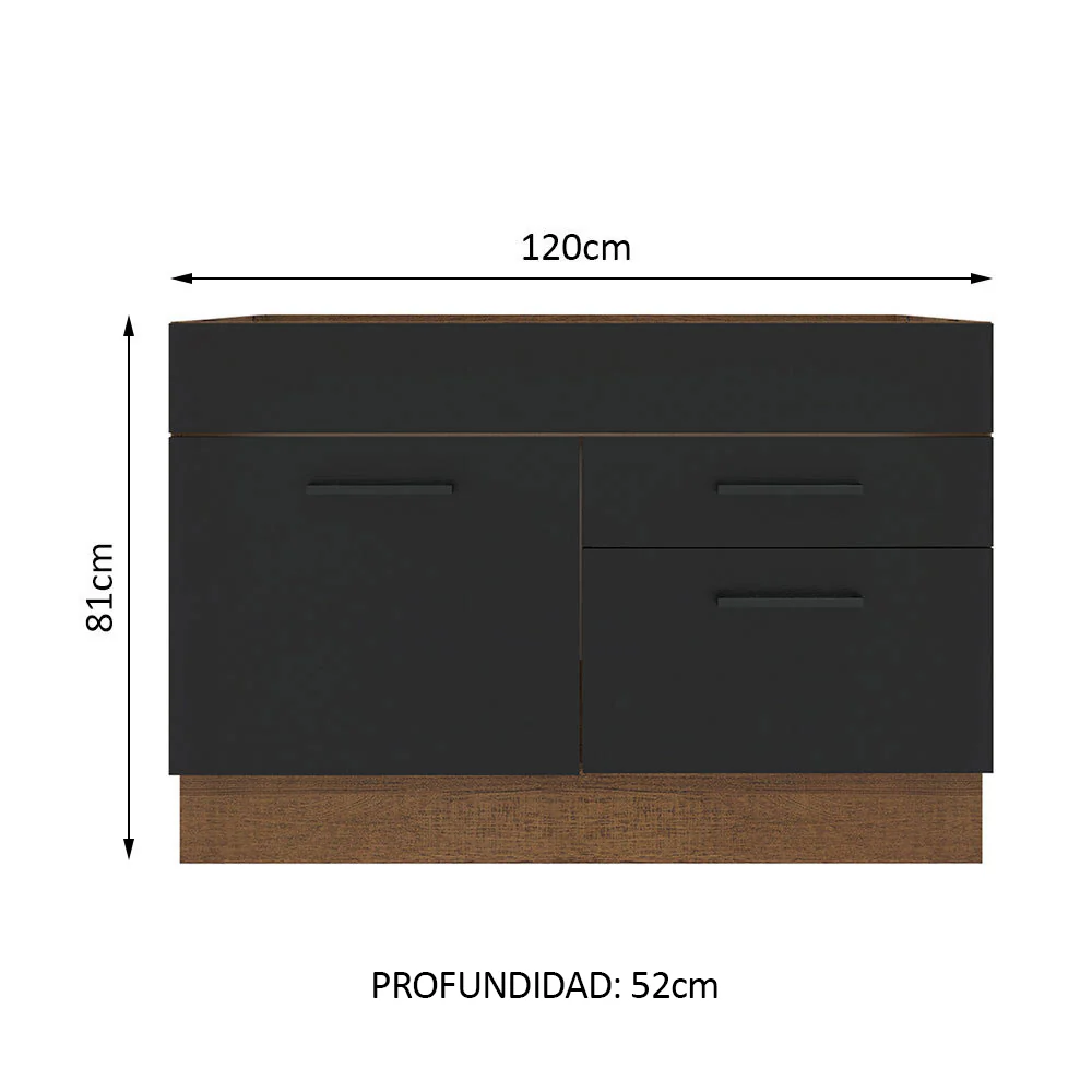 Bajo Mesada para Bacha 120 cm 2 Cajones 1 Puerta (Sin Mesada y Bacha) Marrón/Negro Agata Madesa - Image 2