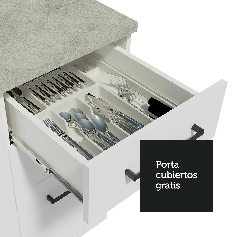 Bajo Mesada Cocina 120 cm x 60 cm, 3 Cajones 2 Puertas Agata Blanco - Image 5